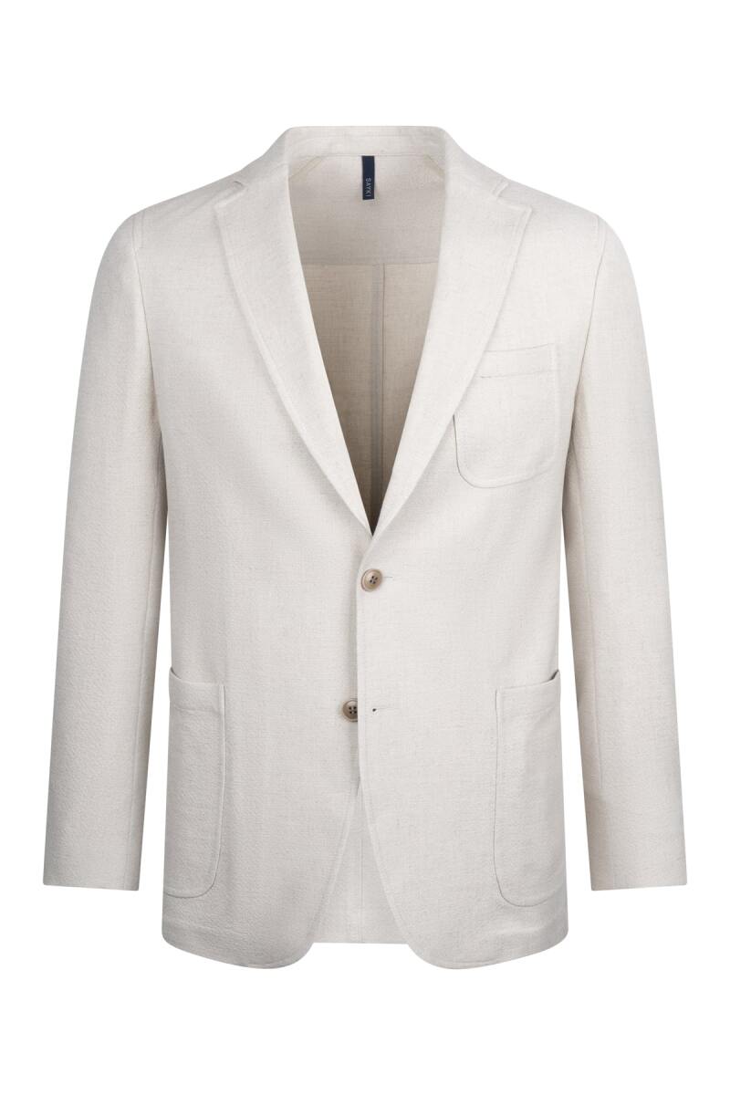 Ekru Comfort Fit Mono Yaka Klasik Keten Ceket - Saykı