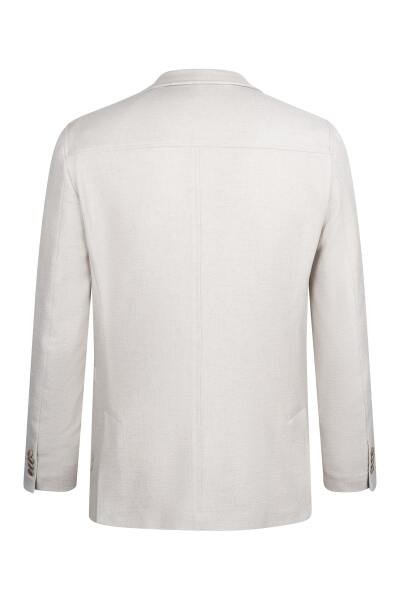 Ekru Comfort Fit Mono Yaka Klasik Keten Ceket - 2