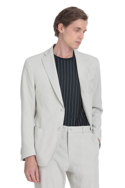 Keten Slim Fit Mono Yaka Casual Takım Elbise - 3