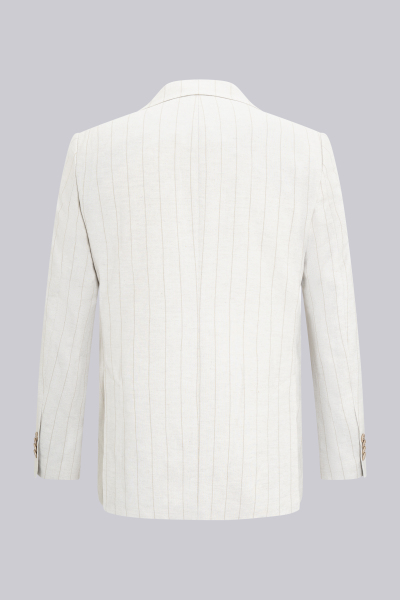 Bej Slim Fit Sivri Yaka Çizgili Keten Casual Takım Elbise - 3