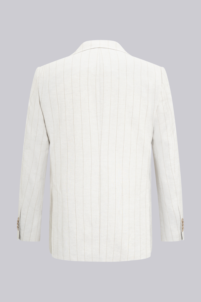 Bej Slim Fit Sivri Yaka Çizgili Keten Casual Takım Elbise - Saykı (1)