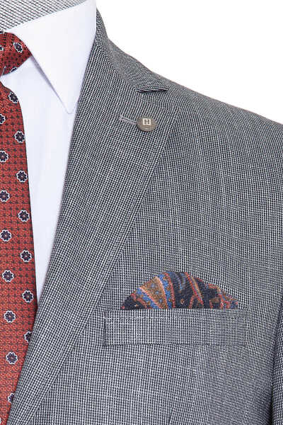 Gri Desenli Slim Fit Ceket - 8
