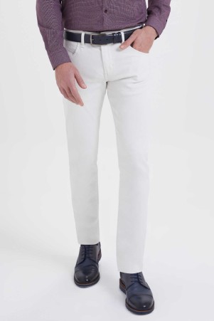 Beyaz Desenli Slim Fit Pantolon - Thumbnail