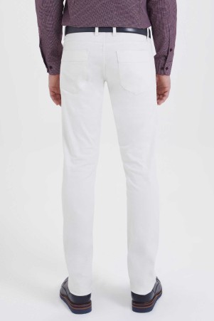 Beyaz Desenli Slim Fit Pantolon - Thumbnail