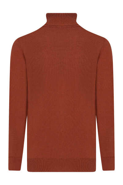 Kiremit Regular Fit Desenli Pamuklu Balıkçı Yaka Triko Kazak - 8