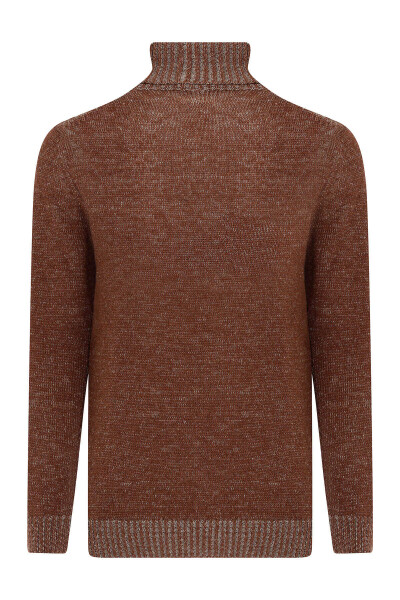 Kiremit Balıkçı Yaka Desenli Yünlü Kazak - 3