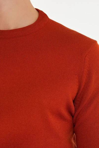 Kiremit Regular Fit Düz Bisiklet Yaka Triko Kazak - 4