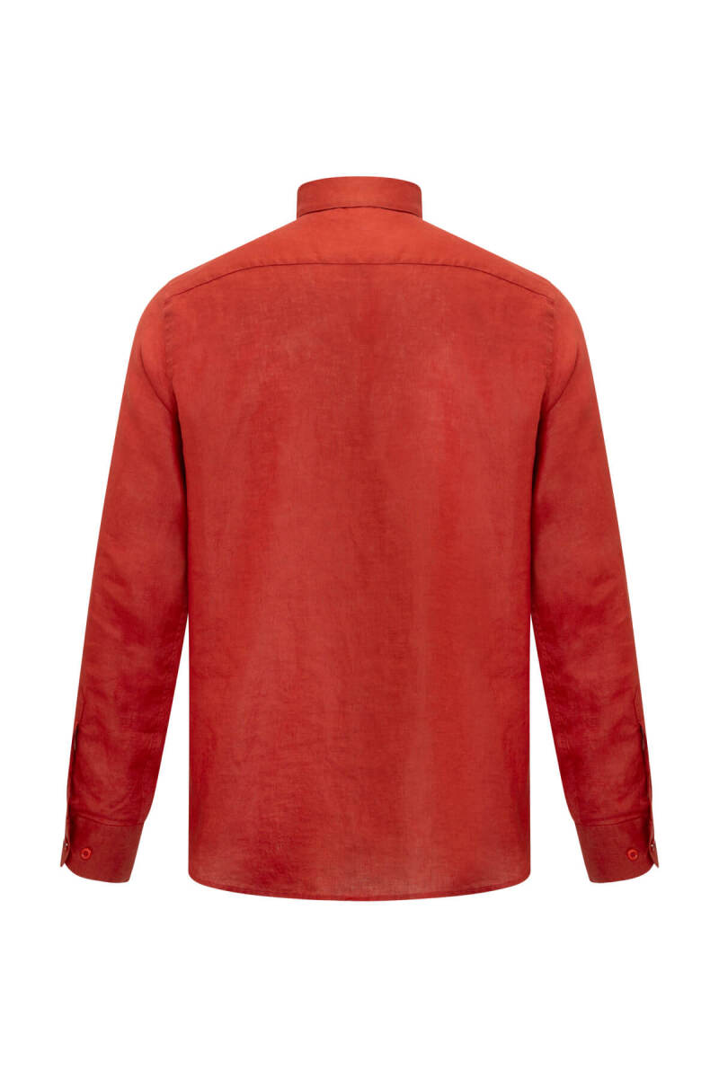 Kiremit Comfort Fit Düğmeli Yaka 100% Keten Uzun Kollu Gömlek - Saykı (1)