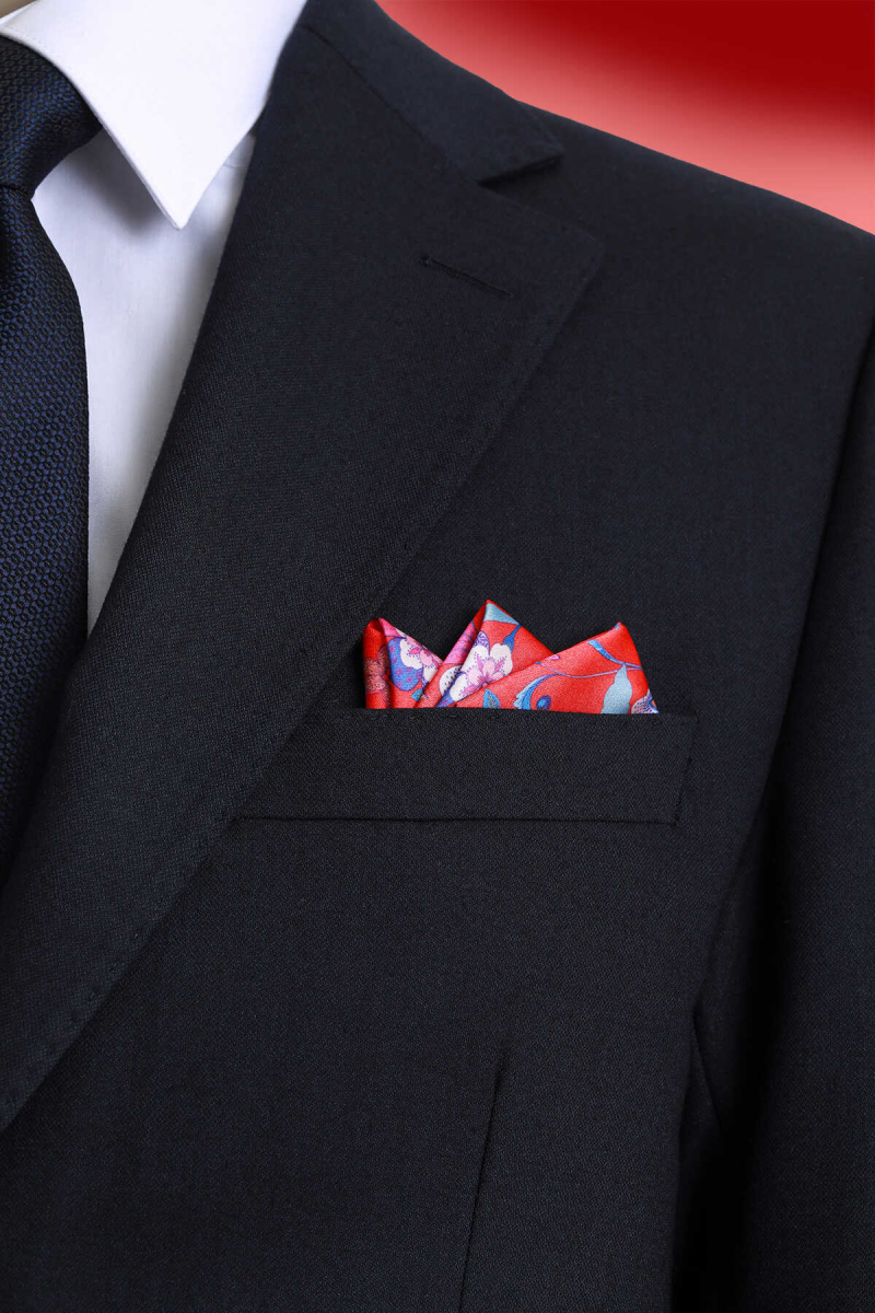 Kiremit Desenli Klasik Saten Cep Mendili - Hatem Saykı