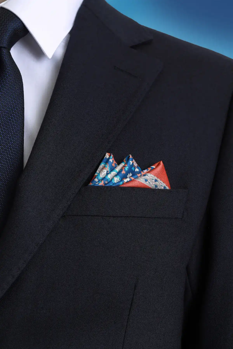 Kiremit Desenli Klasik Saten Cep Mendili - Hatem Saykı