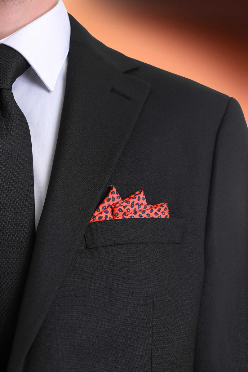 Kiremit Desenli Klasik Saten Cep Mendili - Hatem Saykı