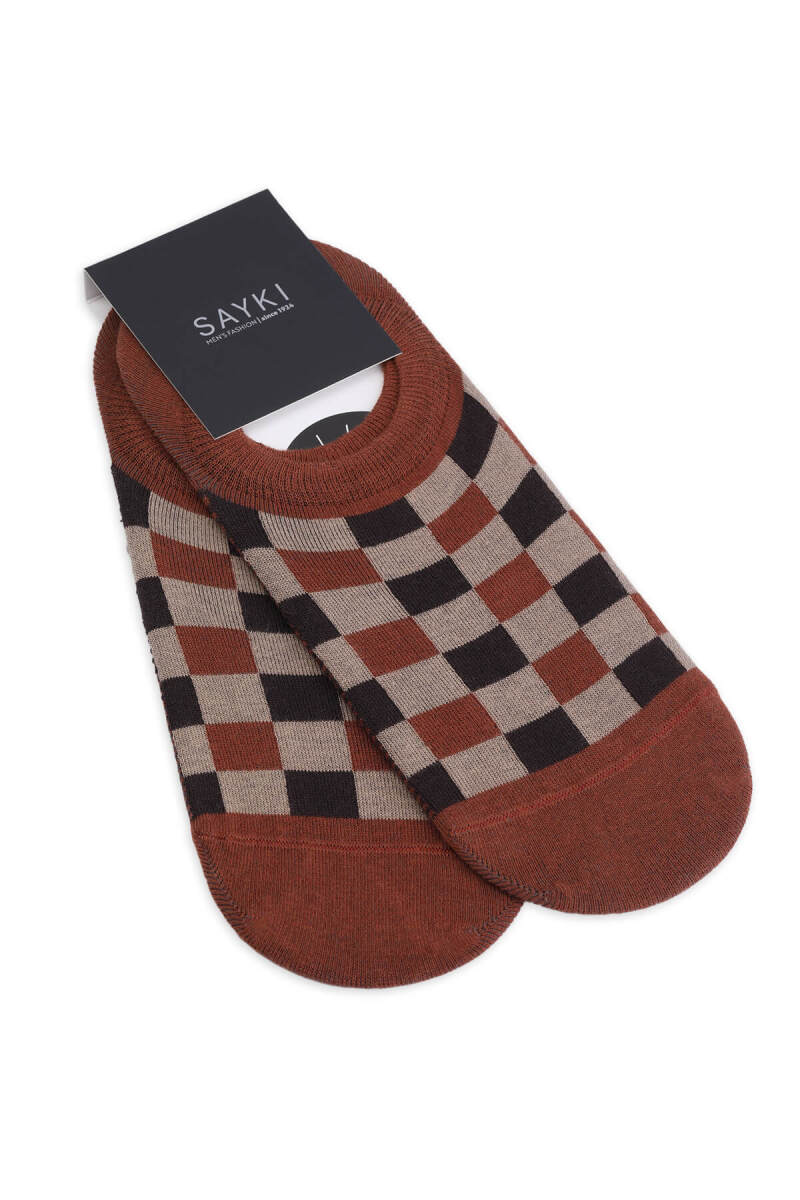 Kiremit İkili Pamuklu Kareli Babet Çorap - HATEM SAYKI