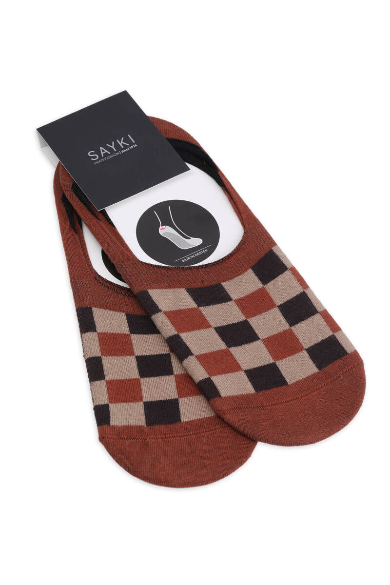 Kiremit İkili Pamuklu Kareli Babet Çorap - HATEM SAYKI