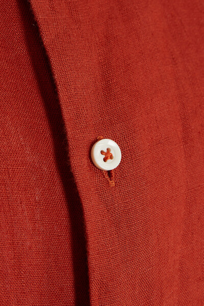 Kiremit Regular Fit 100% Keten Uzun Kol Gömlek - 3