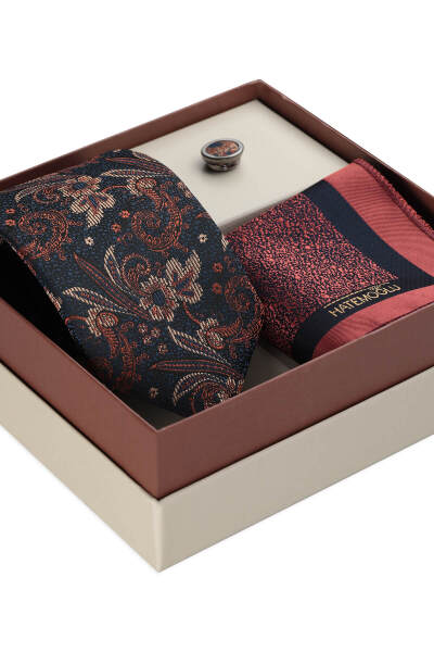Kiremit Kravat Mendil ve Yaka Rozeti 3'lü Set - 3