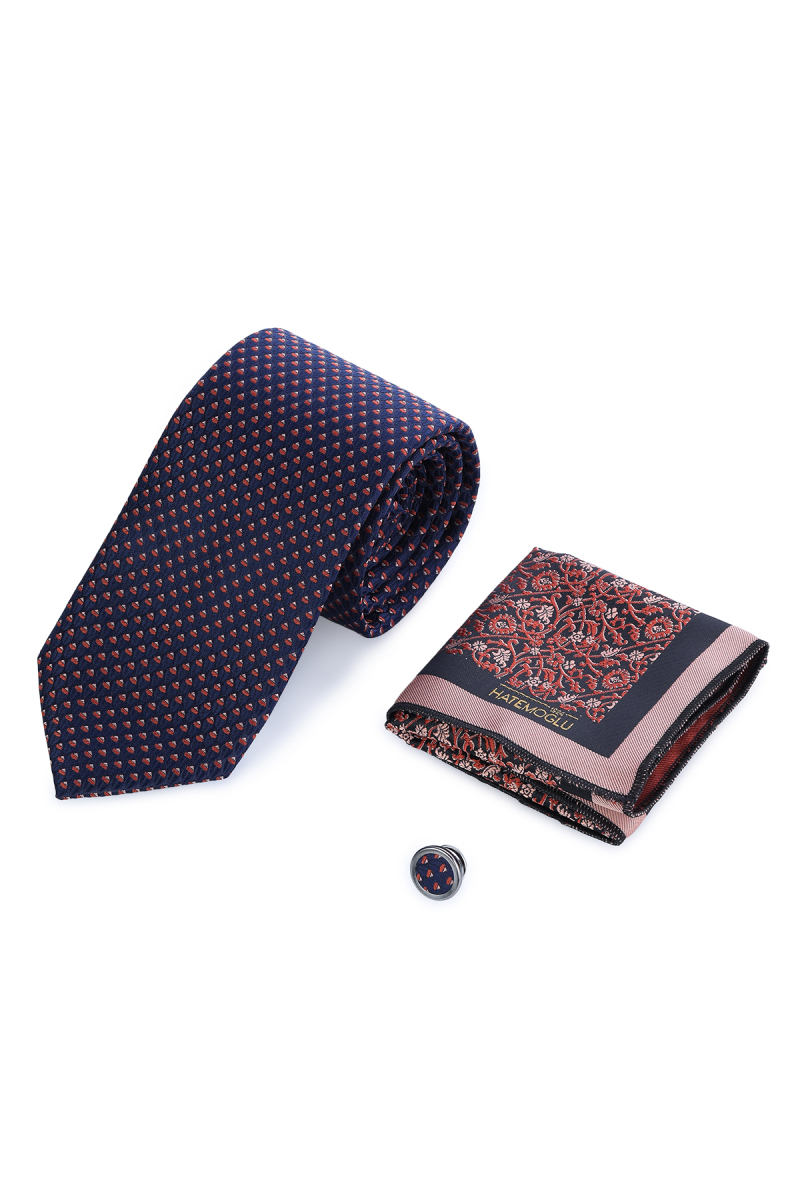 Kiremit Kravat Mendil ve Yaka Rozeti 3'lü Set - Hatemoğlu