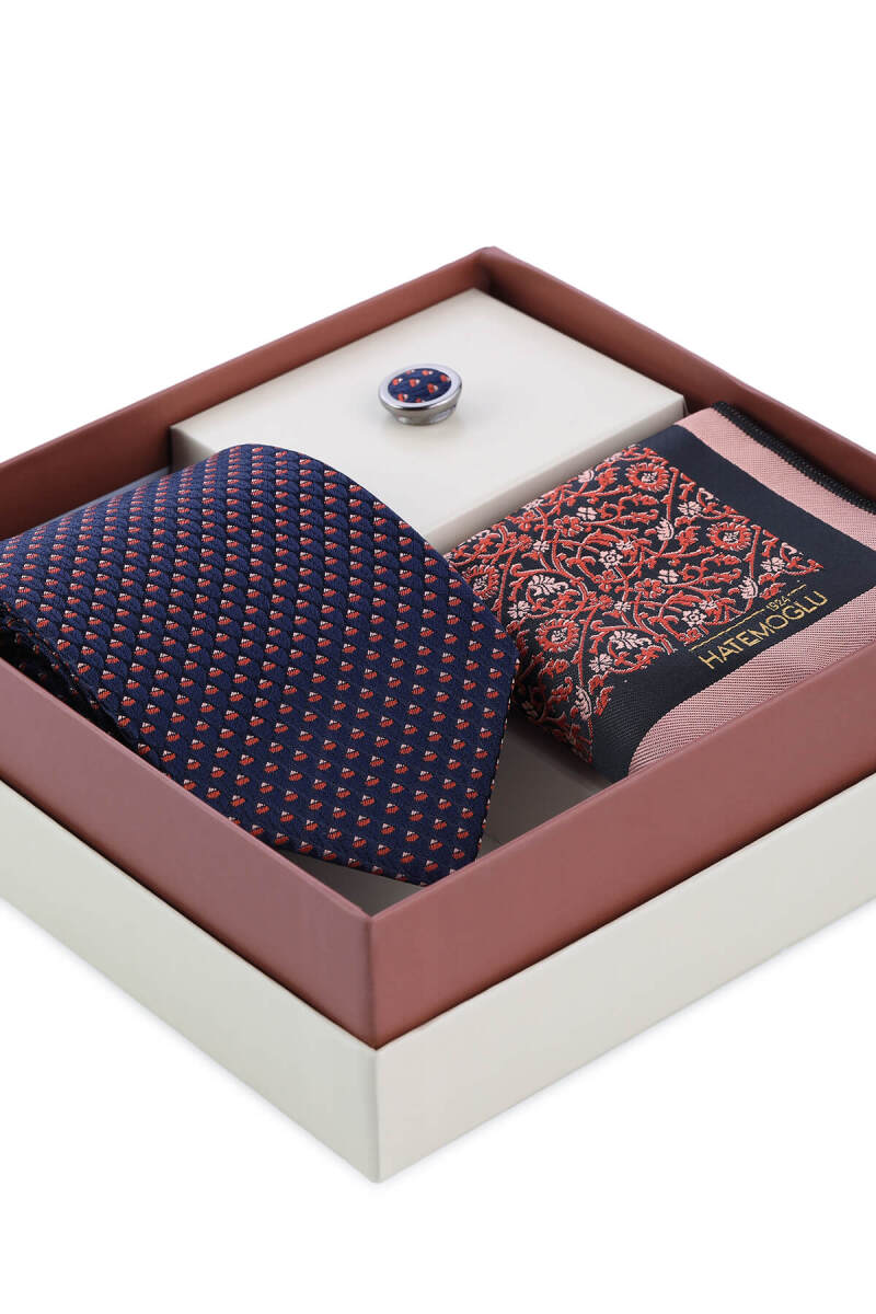 Kiremit Kravat Mendil ve Yaka Rozeti 3'lü Set - Hatemoğlu (1)
