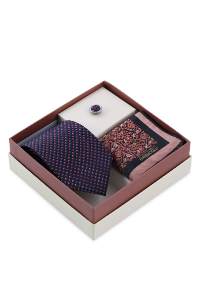 Kiremit Kravat Mendil ve Yaka Rozeti 3'lü Set - 3
