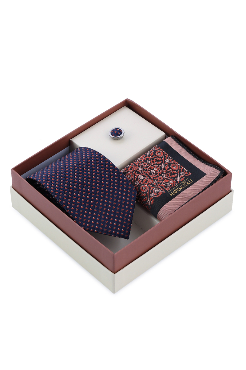 Kiremit Kravat Mendil ve Yaka Rozeti 3'lü Set - Hatemoğlu (1)