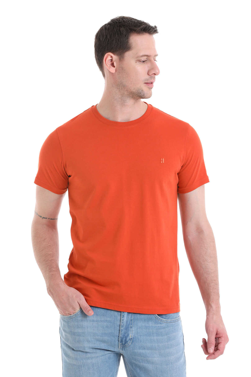 Turuncu Regular Fit Bisiklet Yaka 100% Pamuk Tişört