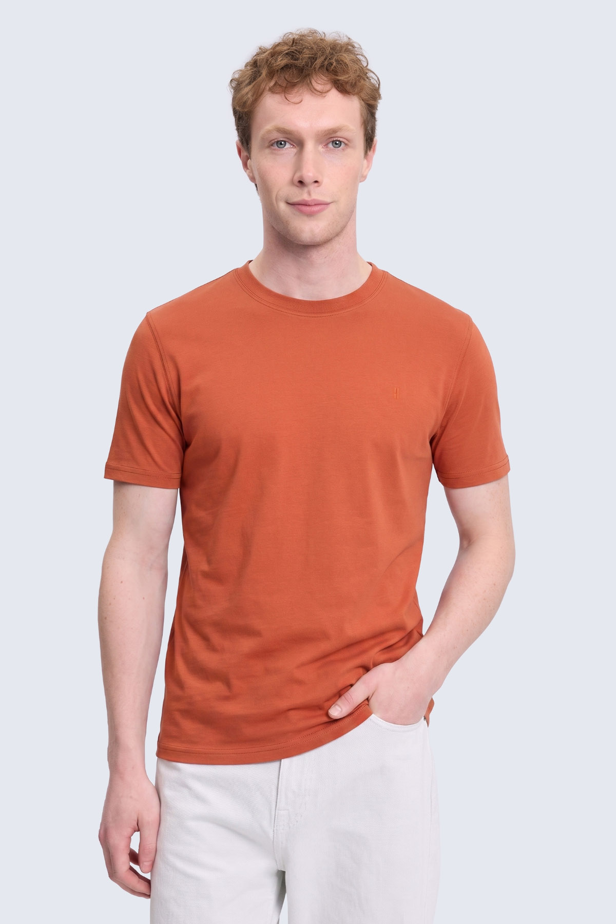Kiremit Regular Fit Bisiklet Yaka Pamuklu Basic Tişört - 1