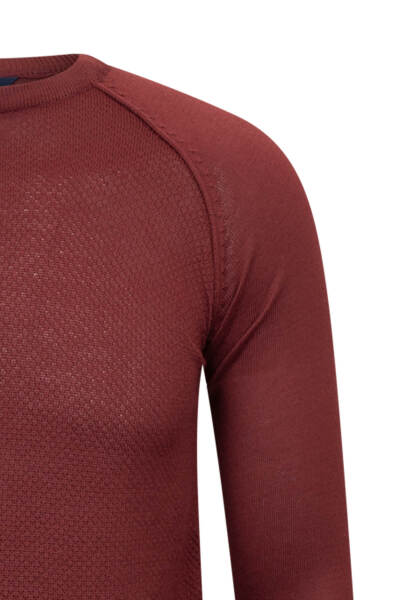 Kiremit Regular Fit Bisiklet Yaka Yünlü Triko Kazak - 3