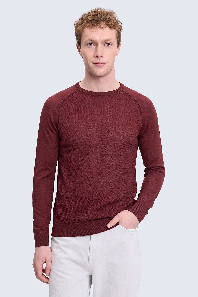 Kiremit Regular Fit Bisiklet Yaka Yünlü Triko Kazak