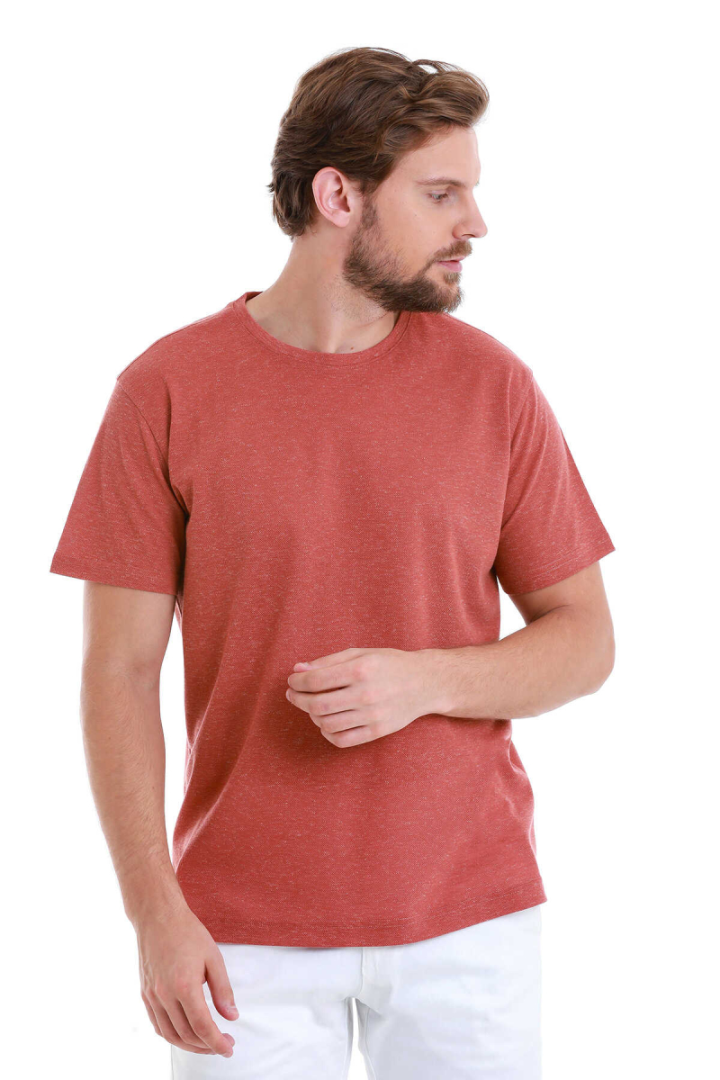 Kiremit Regular Fit Bisiklet Yaka Keten Tişört - HTML (1)