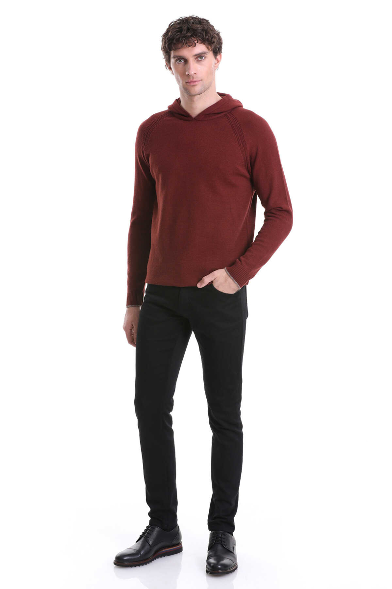 Kiremit Regular Fit Jakarlı Kapüşonlu Kazak - Hatemoğlu (1)