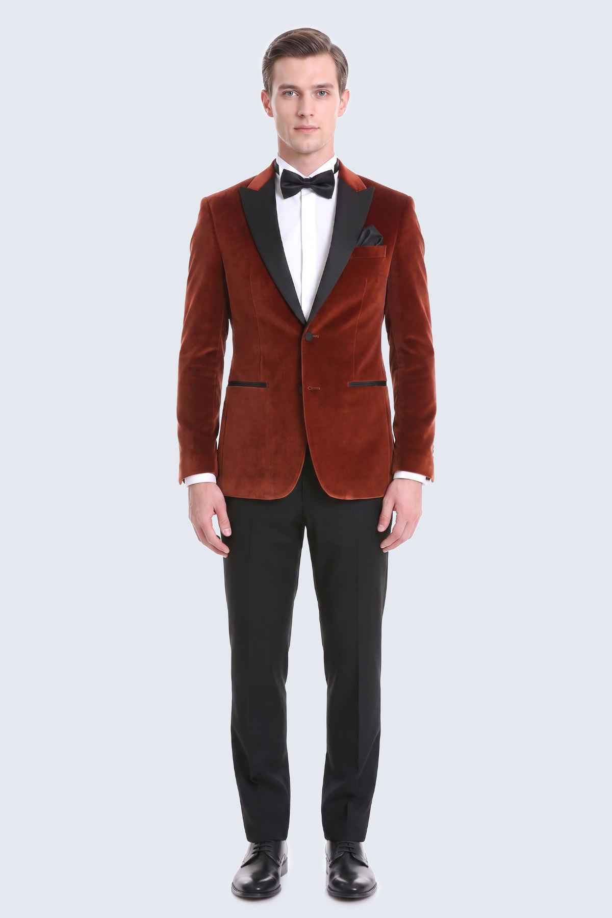 Kiremit Slim Fit Sivri Yaka Kadife Klasik Smokin Damatlık - 1