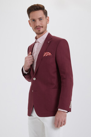 Kiremit Slim Fit Keten Ceket - Thumbnail