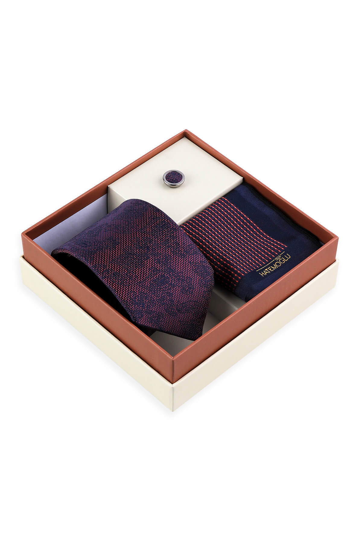 Kiremit Üçlü Yaka Rozeti Kravat Mendil Set - 2