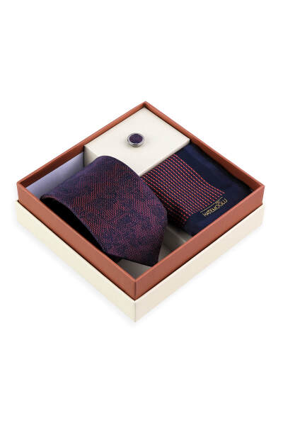 Kiremit Üçlü Yaka Rozeti Kravat Mendil Set - 2