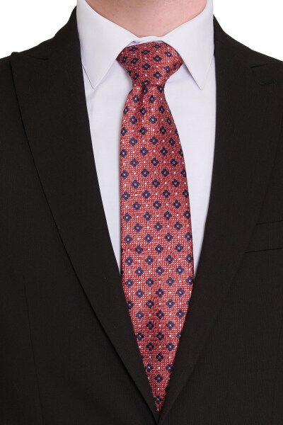 Kırmızı Desenli Klasik Micro Kravat - 2