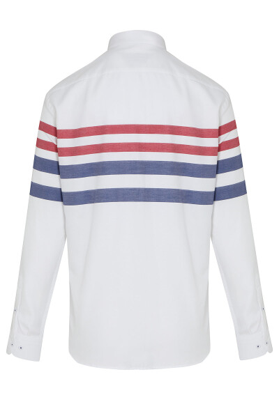 Kırmızı Dinamik Fit Uzun Kol Pamuklu Çizgili Gömlek - 2