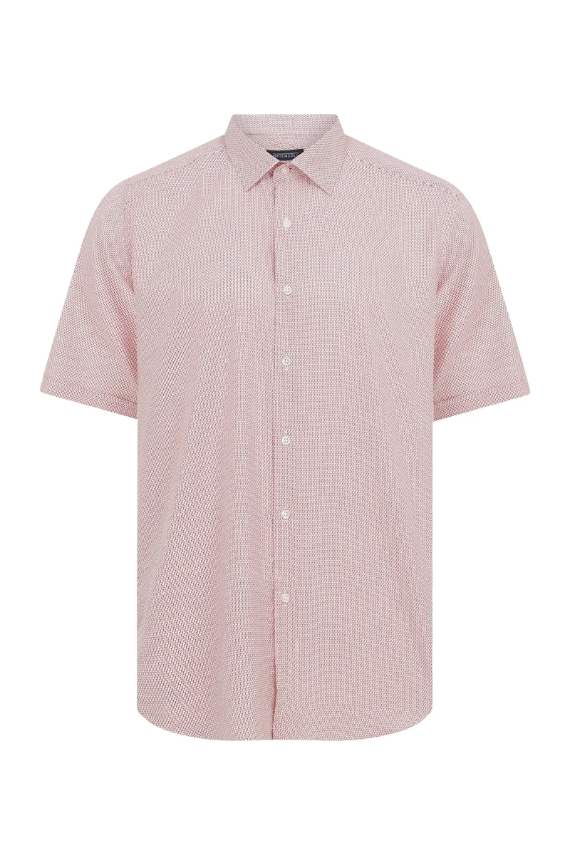 Kırmızı Kısa Kol Armürlü Klasik Gömlek - Hatemoğlu