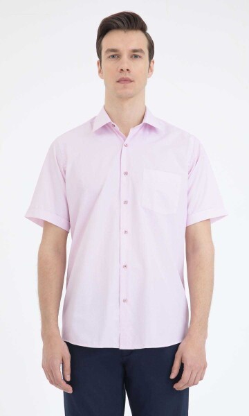 Kırmızı Desenli Klasik Kısa Kol Gömlek - 1