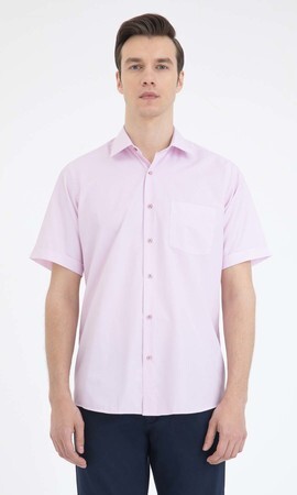 Kırmızı Desenli Klasik Kısa Kol Gömlek - 5