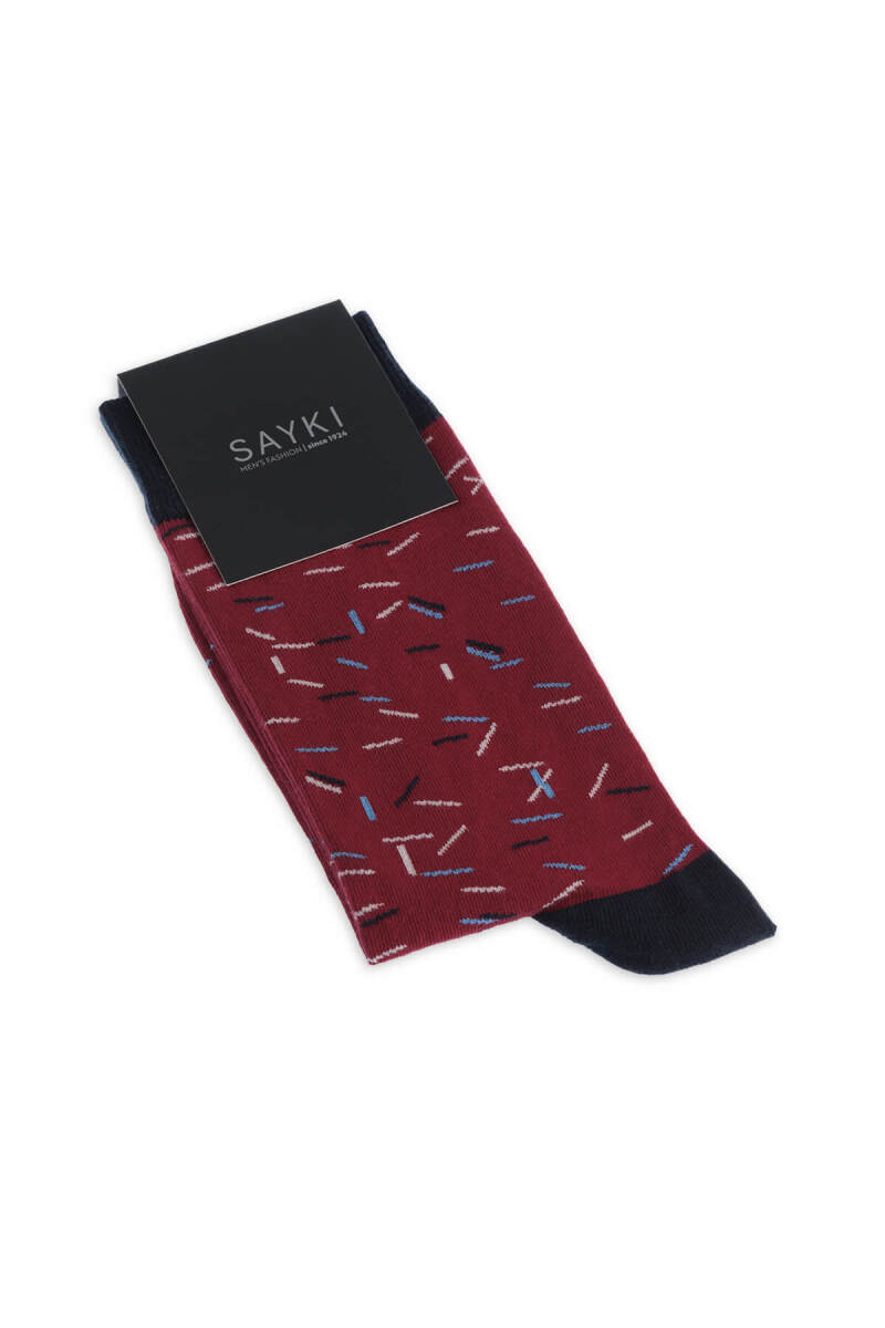 Kırmızı Desenli Pamuklu Soket Çorap - HATEM SAYKI