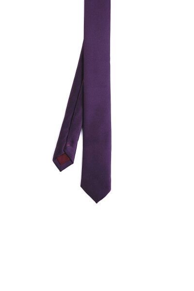 Mor Saten Kravat Mendil Set - 3