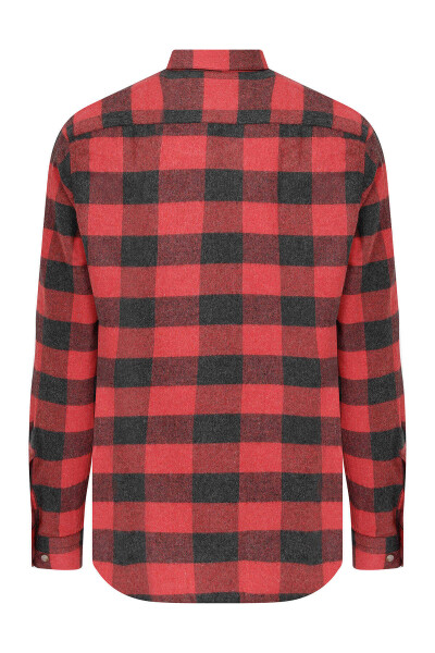 Kırmızı Slim Fit Kareli Pamuklu Uzun Kol Gömlek - 12