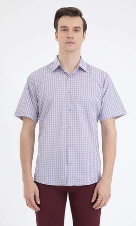 Kırmızı Kareli Klasik Kısa Kol Gömlek - 5