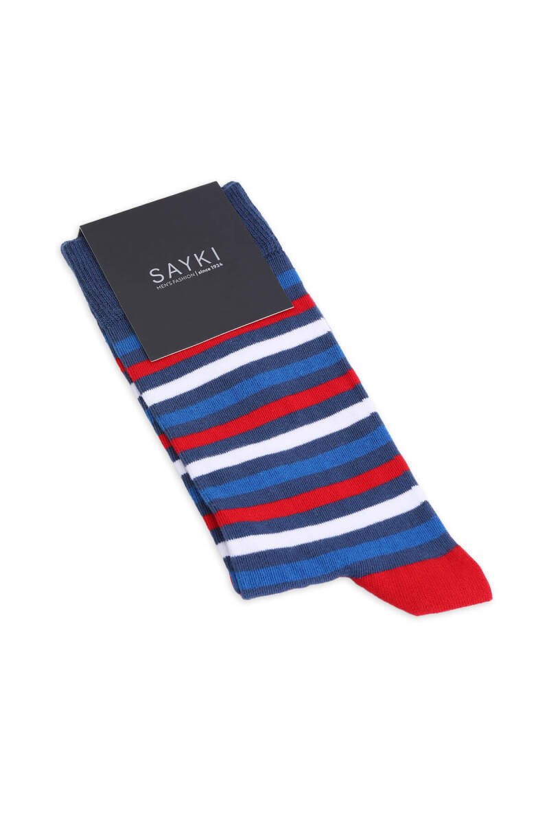 Kırmızı Pamuklu Çizgili Soket Çorap - HATEM SAYKI