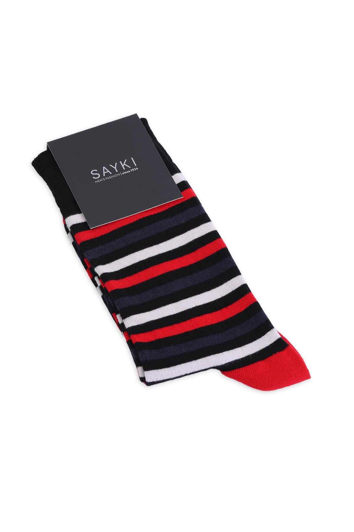 Kırmızı Pamuklu Çizgili Soket Çorap - 1