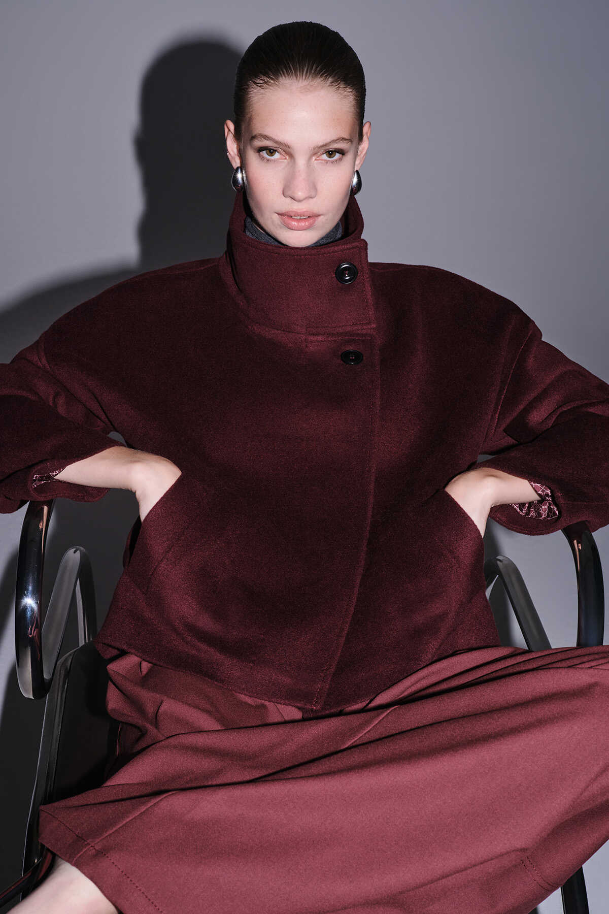 Saykı Woman Kırmızı Regular Fit Dik Yaka Yünlü Manto - 2