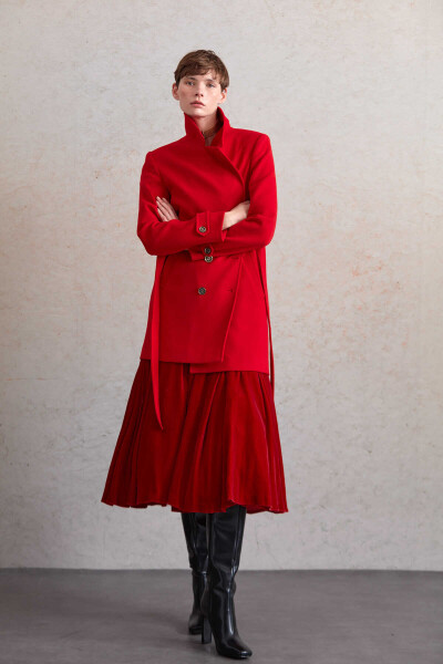 Saykı Woman Kırmızı Regular Fit Kruvaze Kaban - 2