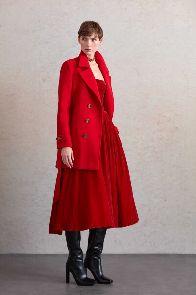 Saykı Woman Kırmızı Regular Fit Kruvaze Kaban - 3