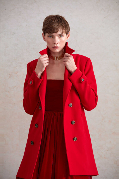 Saykı Woman Kırmızı Regular Fit Kruvaze Kaban - 4