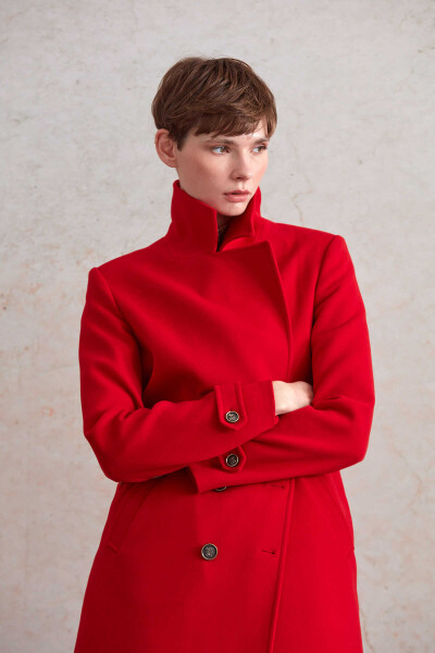 Saykı Woman Kırmızı Regular Fit Kruvaze Kaban - 5