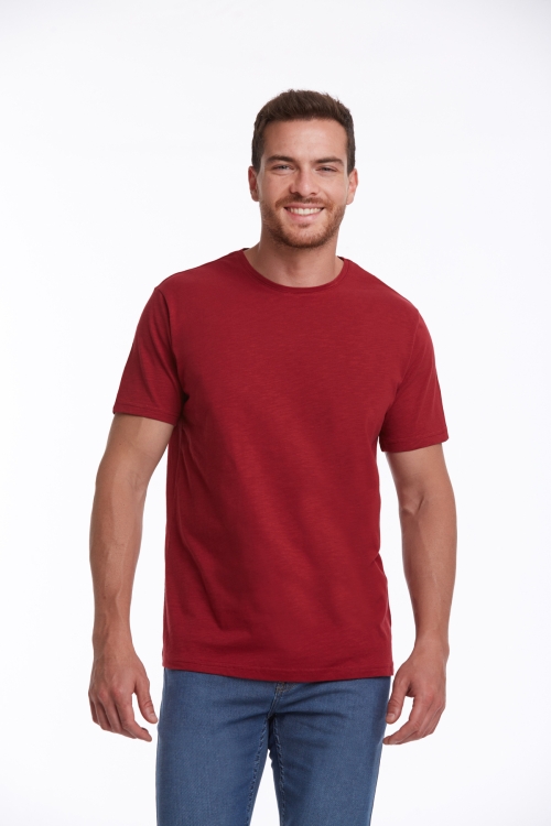 HTML - Kırmızı Slim Fit Düz 100% Pamuk Bisiklet Yaka Tişört